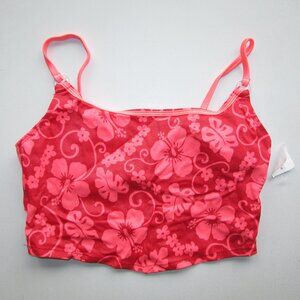 Pool Party Coral Red Metallic Cami Bikini Top - L - NEW